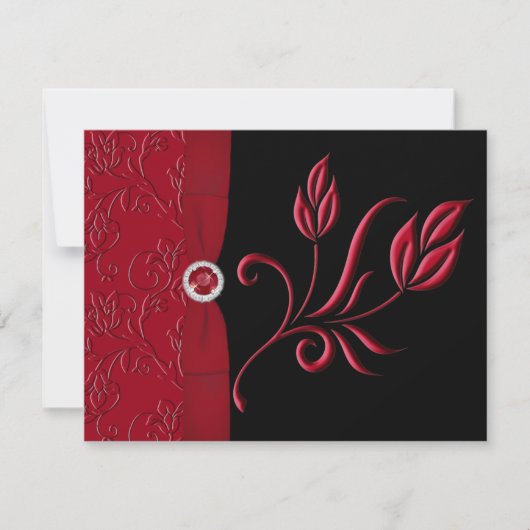 AFGEDRUKT RIBBON Ruby Red, zwarte RSVP-kaart RSVP Kaartje (Voorkant)