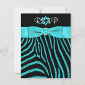 AFGEDRUKT RIBBON-Zebra, blauwe FAUX Glitter RSVP-k RSVP Kaartje (Voorkant)