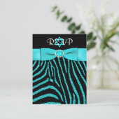 AFGEDRUKT RIBBON-Zebra, blauwe FAUX Glitter RSVP-k RSVP Kaartje (Staand voorkant)