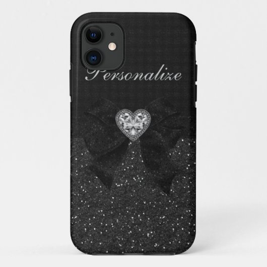 Afgedrukt zwart glitter, diamanthart en -kabel Case-Mate iPhone case (Achterkant)