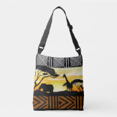 Afgedrukte Afrikaanse Safari Scene Designer Canvas Crossbody Tas (Voorkant)