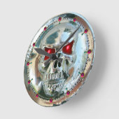 AFGEDRUKTE CHROOM SKULL Red Ruby Pareltjes Ronde Klok (Hoek)
