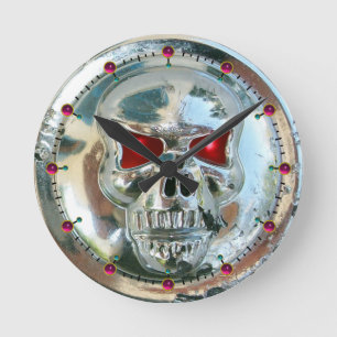 AFGEDRUKTE CHROOM SKULL Red Ruby Pareltjes Ronde Klok