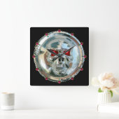 AFGEDRUKTE CHROOM SKULL Red Ruby Pareltjes Vierkante Klok (Huis)