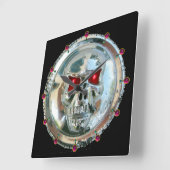 AFGEDRUKTE CHROOM SKULL Red Ruby Pareltjes Vierkante Klok (Hoek)