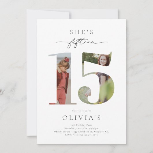 Afgedrukte foto 15e verjaardag uitnodiging (Voorkant)