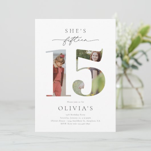 Afgedrukte foto 15e verjaardag uitnodiging (Staand voorkant)