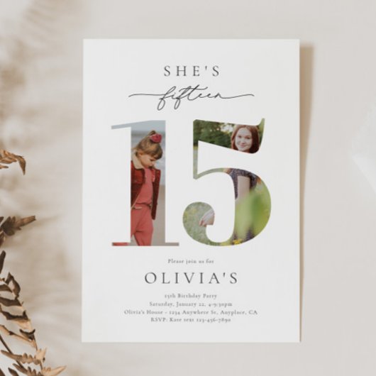 Afgedrukte foto 15e verjaardag uitnodiging