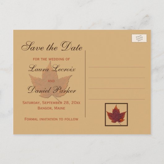 AFGEDRUKTE KOOLSTOF Leaf Save the Date Briefkaart (Achterkant)