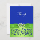 AFGEDRUKTE RIBBON Blue Green Floral Hearts Reply K RSVP Kaartje (Voorkant)