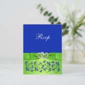 AFGEDRUKTE RIBBON Blue Green Floral Hearts Reply K RSVP Kaartje (Staand voorkant)