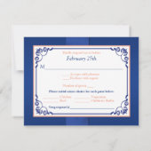 AFGEDRUKTE RIBBON Blue Peach Floral Wedding RSVP K Kaart (Achterkant)