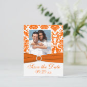 AFGEDRUKTE RIBBON Oranje Damask Foto Save the Date (Staand voorkant)