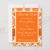 AFGEDRUKTE RIBBON Oranje Damask Foto Save the Date (Achterkant)