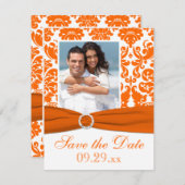 AFGEDRUKTE RIBBON Oranje Damask Foto Save the Date (Voorkant / Achterkant)