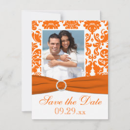 AFGEDRUKTE RIBBON Oranje Damask Foto Save the Date