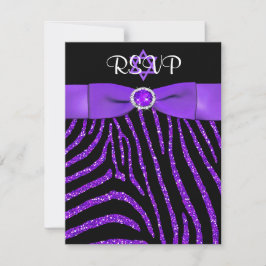 AFGEDRUKTE RIBBON Zebra Paars FAUX Glitter RSVP-ka Kaart