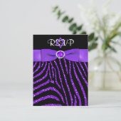 AFGEDRUKTE RIBBON Zebra Paars FAUX Glitter RSVP-ka Kaart (Staand voorkant)
