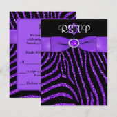 AFGEDRUKTE RIBBON Zebra Paars FAUX Glitter RSVP-ka Kaart (Voorkant / Achterkant)