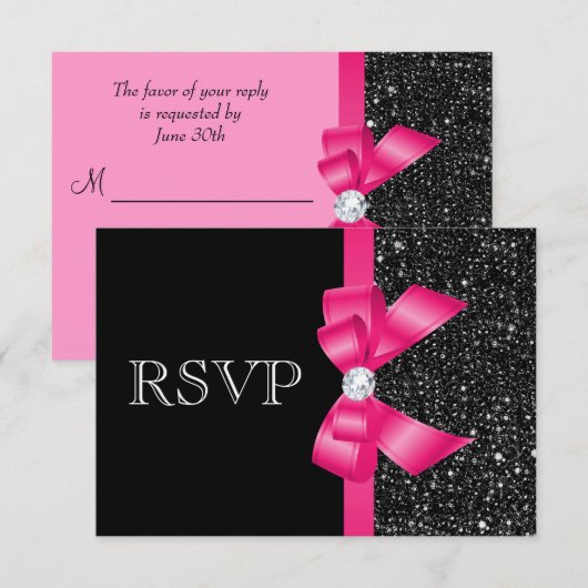 Afgedrukte zwarte-reeks en hot-roze RSVP (Voorkant / Achterkant)