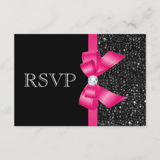 Afgedrukte zwarte-reeks en hot-roze RSVP Kaartje