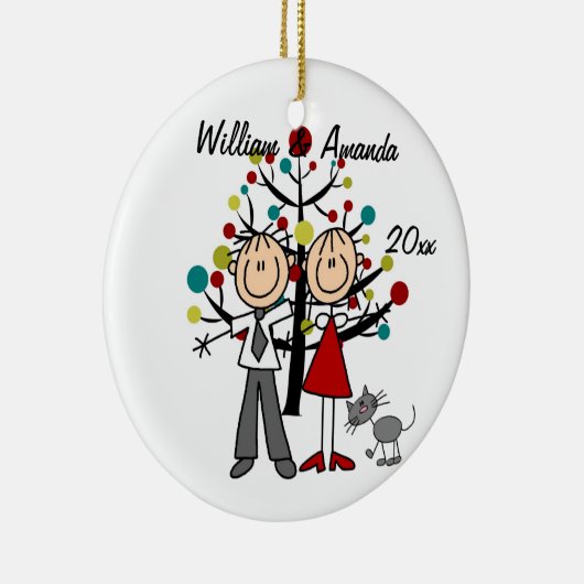 Afgekleed paar en gepersonaliseerd papier keramisch ornament (Rechts)