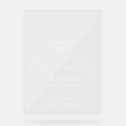 Afgekoppelde Ceremonie Bruiloft GEEN Foto & Social Acryl Bord (Voorkant)