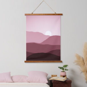 Afgelegen bergen Donkere moer Blush Pink Sunset Hangend Wandkleed