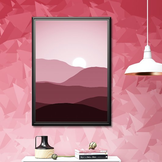 Afgelegen bergen Donkere moer Blush Pink Sunset Poster