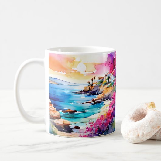 "Afgelegen strand" Koffiemok (Met donut)
