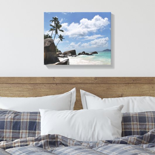 Afgelegen strand op de Seychellen Canvas Afdruk (Insitu (Slaapkamer))