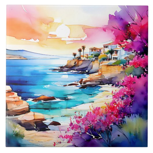 "Afgelegen strand" Tegeltje (Voorkant)