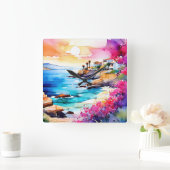 "Afgelegen strand" Vierkante Klok (Huis)