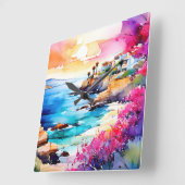 "Afgelegen strand" Vierkante Klok (Hoek)