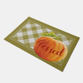 Afgelopen herfst Harvest Pumpkin op Gingham Welkom Deurmat (Schuin)