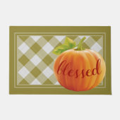 Afgelopen herfst Harvest Pumpkin op Gingham Welkom Deurmat (Voorkant)