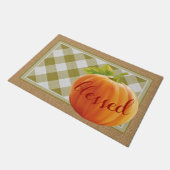 Afgelopen herfst Harvest Pumpkin op Gingham Welkom Deurmat (Schuin)