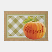 Afgelopen herfst Harvest Pumpkin op Gingham Welkom Deurmat (Voorkant)