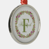 Afgepersonaliseerde Floral Wreatname Afdrukmonogra Metalen Ornament (Rechts)