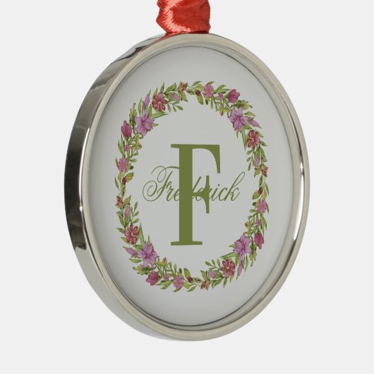 Afgepersonaliseerde Floral Wreatname Afdrukmonogra Metalen Ornament (Rechts)