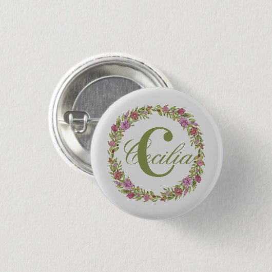 Afgepersonaliseerde Floral Wreatname Afdrukmonogra Ronde Button 3,2 Cm (Voorkant /achterkant)