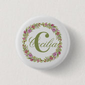 Afgepersonaliseerde Floral Wreatname Afdrukmonogra Ronde Button 3,2 Cm (Voorkant)