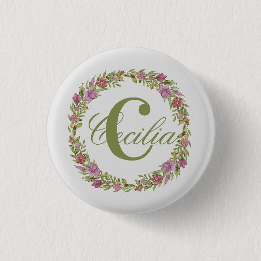 Afgepersonaliseerde Floral Wreatname Afdrukmonogra Ronde Button 3,2 Cm (Voorkant)