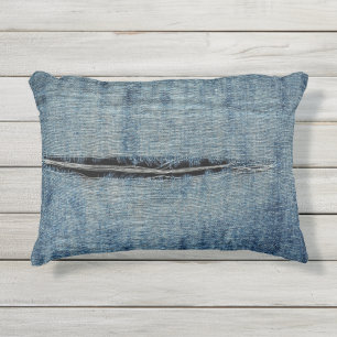 Afgerapte Blauwe Jeans Foto Buitenkussen
