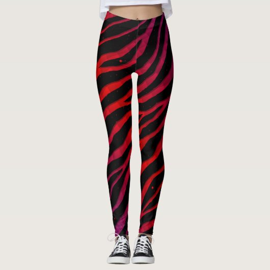 Afgerapte SpaceTime Stripes — Paars/rood Leggings (Voorkant)
