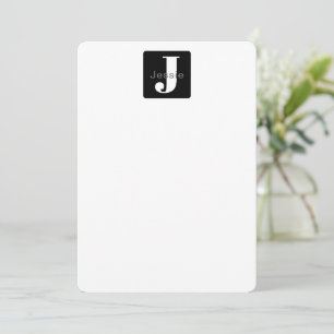 Afgeronde Box Naam & Monogram Zwart Wit & Grijs Notitiekaartje