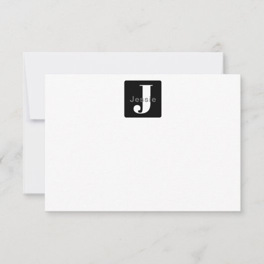 Afgeronde doosnaam & Monogram | Zwart Wit & Grijs Bedankkaart (Voorkant)