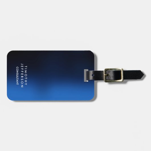 Afgeronde hoek Blauw Wit Elegant Modern Bagagelabel (Voorkant horizontaal)