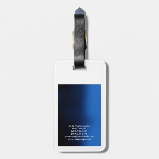 Afgeronde hoek Blauw Wit Elegant Modern Bagagelabel (Achterkant verticaal)