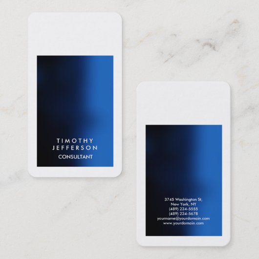 Afgeronde hoek Blauw Wit Elegant Modern Visitekaartje (Voorkant / Achterkant)